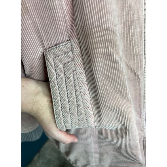 coat corduroy pink gray 1980s long quilted shoulders - Picture 3 of 13